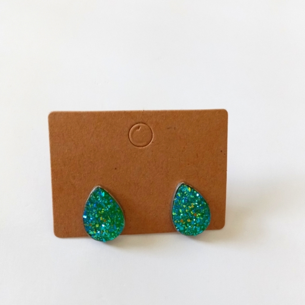 Fashion Jewelry Greenish/Blue Druzy Teardrop Stud Earrings